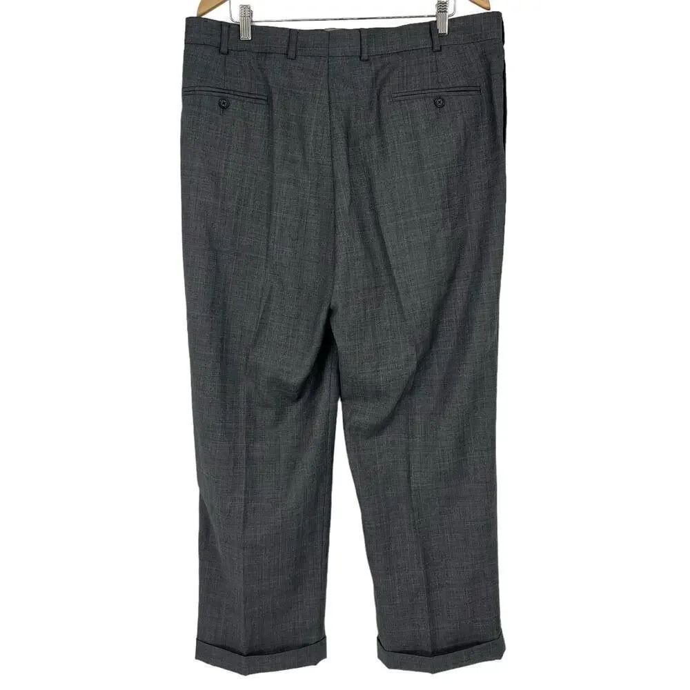 Vintage‎ 90’s Bill Blass Dress Pants Plaid Straight Leg Gray Blue 38” Waist